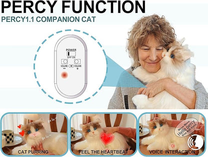 Chongker Interactive Companion Robot Cat Pets, Handmade Weighted Stuffed Animals, Cat Plush Toy with Voice Response, Realistic Heartbeat and Purring, Ragdoll Cat