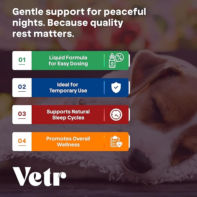 vetr Sleep Melatonin for Dogs & Cats - Roasted Chicken Flavor - Liquid Calming Drops, Dog Sleep Aid, Anxiety Relief Supplement (120mL)
