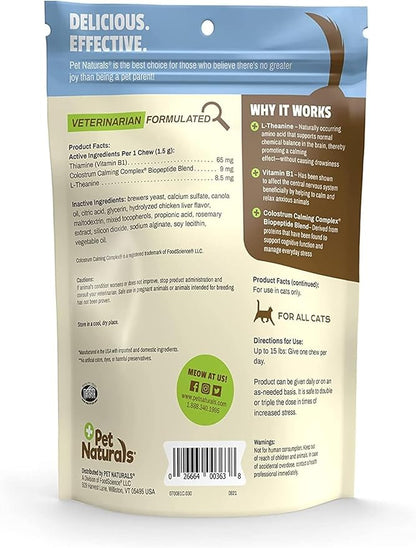 Pet Naturals Calming Chews for Cats, Anxiety Relief with Gentle Ingredients for Thunder, Fireworks, Travel, Grooming, Calming Pet Treats, Chicken Flavor, 30 Count