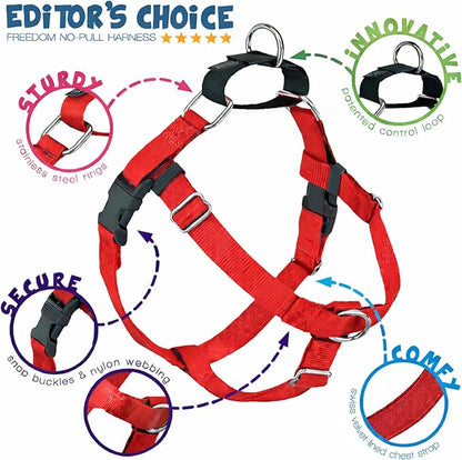 2 Hounds Design Freedom No Pull Dog Harness, Adjustable Harness and Leash Set, Easy Walking & Comfortable Control, Fits Small, Medium & Large Dogs, Solid Colors, Made in USA, 5/8" MD, Red