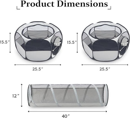 Outdoor Cat Enclosure,Cat Playground Tent for Outdoor and Indoor Playpen Portable Cat Tunnels, Foldable Cat Tubes Toys for Kitten, Puppy, Rabbit and Small Animals(2 Small Hexagonal Cubes+Tunnel)