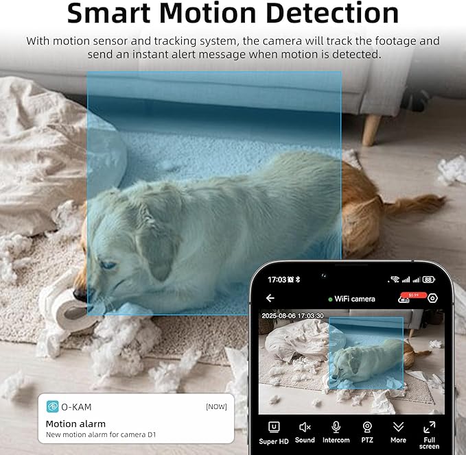 Apone 2.4Ghz WiFi Security Camera Indoor, Baby Monitor Pet Camera 360° for Home Security, One-Touch Call, Smart Motion Detection, IR Night Vision