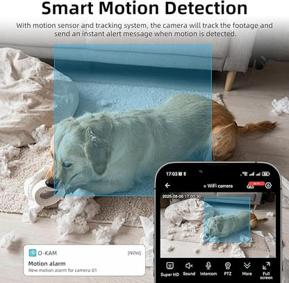 Apone 2.4Ghz WiFi Security Camera Indoor, Baby Monitor Pet Camera 360° for Home Security, One-Touch Call, Smart Motion Detection, IR Night Vision