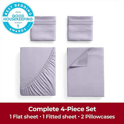 Mellanni Extra Deep King Sheets - 4 PC Iconic Collection Bedding - Hotel Luxury, Ultra Soft, Cooling Bed Sheets - Wrinkle, Fade, Stain Resistant (King, Lavender)