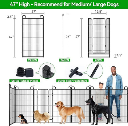 Kfvigoho Dog Playpen Outdoor 24 Piece Panels Heavy Duty Dog Fence 47" Height Anti-Rust with Doors Portable for RV Camping Yard, Total 54FT, 227 Sq.ft, Snowy Black