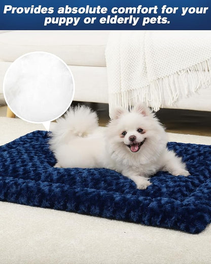 Washable Dog Bed Mat Dog Crate Pad Soft Fluffy Pet Kennel Beds Dog Sleeping Mattress for Large Jumbo Medium Small Dogs, 29 x 18 Inch, Blue