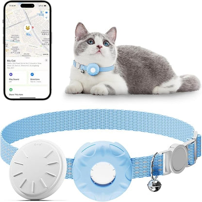 Cat GPS Tracker for Cats, Waterproof, Cat GPS Tracker Collar with Safety Elastic Buckle, Compatible with Apple Find My App (Only iOS), No Monthly Fee, Blue