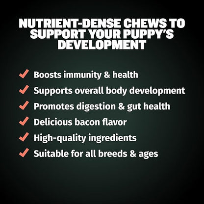 Bully Max 2-in-1 Puppy Treats Soft Chews for Immunity & Growth - Dog Vitamins & Supplements - Essential Multivitamin Food Topper for Health & Immune Support - Small, Medium & Large Breed Puppies