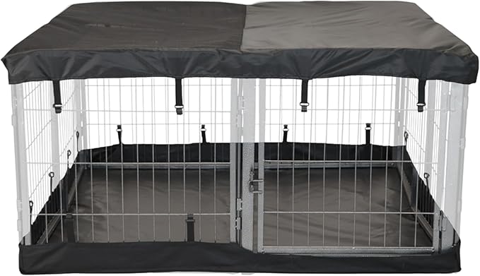 Dog Playpen w/Square Bottom Pad & Top Cover - 24 inch, 8 Panel Portable Grey Metal Pet Play Pen for Small Dogs and Puppies - Indoor/Outdoor Kennel Cage for Home, Yard, RV, or Camping