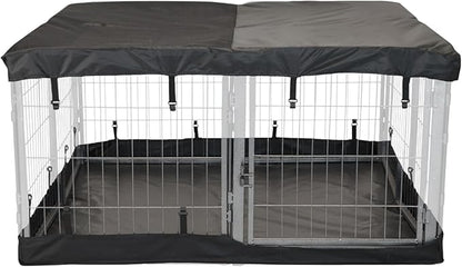 Dog Playpen w/Square Bottom Pad & Top Cover - 24 inch, 8 Panel Portable Grey Metal Pet Play Pen for Small Dogs and Puppies - Indoor/Outdoor Kennel Cage for Home, Yard, RV, or Camping