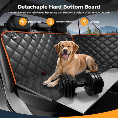 Dog Car Seat Cover for Back Seat, Hard Bottom Back Seat Extender for Dogs - Supports 400lbs,New Waterproof, Scratch Resistant, Anti Slip Portable Dog Hammock,Suitable for Cars, SUVs and Trucks(BLACK）