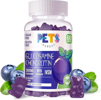 Pets Purest Glucosamine Chondroitin Gummies with MSM & Elderberry Extra Strength - Joint Support, Antioxidant Immune Support Supplement for Adults, Men & Women.60 Blueberry Gummies