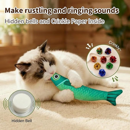 Catnip Toys for Indoor Cats with 5000mg Natural 2 Pack Fish Cat Toys with Hidden Bell Interactive Chew Kicker Toy with Crinkle Paper for Kitten Exercise Red Green