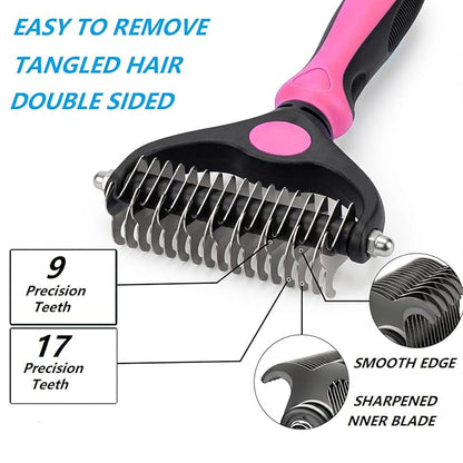 PETIMP STORE 4PCS Self Cleaning Slicker Brush, Pet Grooming Rake, Bath Brush & Massage Brush for Short/Long Haired Dogs, Cats & Horses, Pet Grooming Deshedding Tools - Pet Supplies (Pink Black)