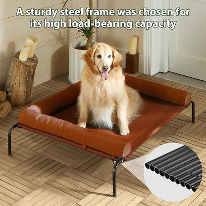 Cooling Elevated Dog Bed for Large Dogs – Waterproof Raised Dog Cot with Slope Headrest, Breathable Teslin Mesh, Durable & Portable Pet Bed for Indoor and Outdoor Use, Grey