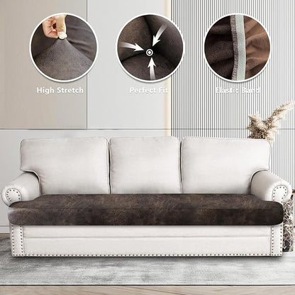 ANARACHON Leather Look Couch Cushion Covers Sofa Seat Slipcovers Sets Couches Furniture Protector for Sectional Armchair Loveseat Pets Kids Stretch Spandex Fabric (1 T-Cushion Sofa, Brown)