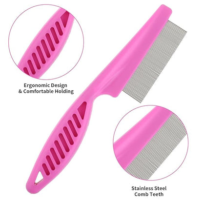 TIESOME Pet Hair Comb Tear Stain Removal,2 Pack Multifunctional Pets Grooming Comb Kit 2 in 1 Dog Combs Stainless Grooming Massage Dual-Sided Comb for Knots Crust Floating Hair Tangle Fleas(Pink)