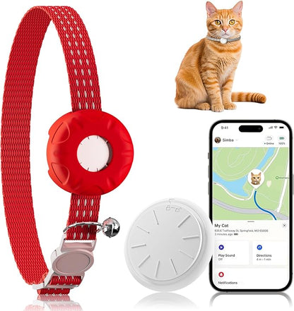 Cat Tracker, GPS Tracker Compatible with Apple Find My App(Only iOS), Waterproof Cat Trackers Collar with Bell and Safety Elastic Buckle, No Monthly Fee Pet Tracker for Vehicles,Pets,Kids,Smart Alerts