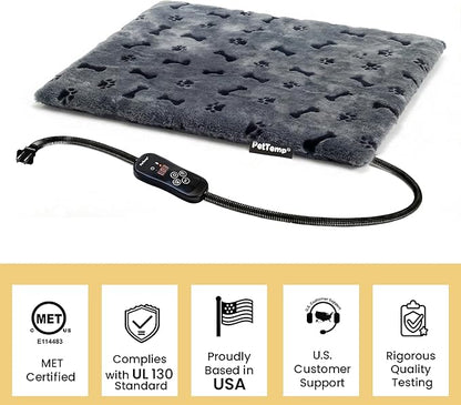 Pet Heating Pad for Cats Dogs, Heated Cat Dog Bed with 5 Temperature Levels, Timer, Auto Shut-Off, Thick Paw-Print Cover, Chew Resistant Cord for Indoor & Sheltered Outdoor Use (L: 26" x 20" x 1.3")