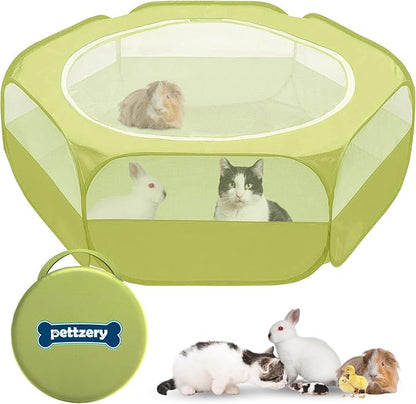 Small Animal Playpen with Zippered Top, Portable Waterproof Pet Cage (47"x23") for Kitten, Bunny, Guinea Pig, Hamster, Chicken Brooder, Indoor & Outdoor Exercise Pen, Foldable Design