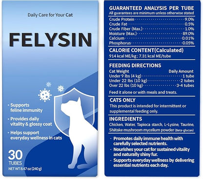 Doctor By FELYSIN L-Lysine for Cats Lickable Immune Support Supplement Allergy Relief, Sneezing, Runny Nose, Cold, Watery Eyes Respiratory Health with Beta-Glucan & Taurine – 30 Individually Packaged