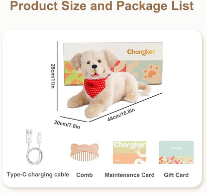 Chongker Interactive Companion Robot Dog Pets, Handmade Weighted Stuffed Animals, Cat Plush Toy with Voice Response, Realistic Heartbeat and Purring