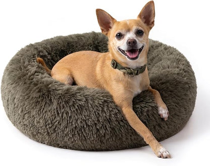 Calming Donut Dogs Beds for Small Dogs Washable,19inch Fluffy Round Puppy Bed for Puppies,Cats & Toy Breeds with Raised Rim,Fits up to 15 lbs Pets,Army Green