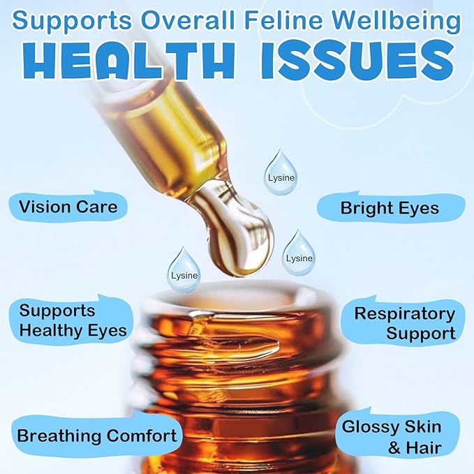 Lysine for Cats Supplement – Immune System & Respiratory Health Support for Cats & Kittens 2floz– Eye Discharge, Sneezing Relief – Tasty Easy-Mix Formula – Daily Cat Lysine for Stronger Immunity
