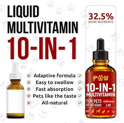 Liquid Multivitamin for Dogs with Glucosamine – Help with Allergies & UTIs – Dog Vitamins and Supplements – Cat Multivitamin for Hips & Joints – B, C & D3 for Coat Shining & Digestion – 2 oz