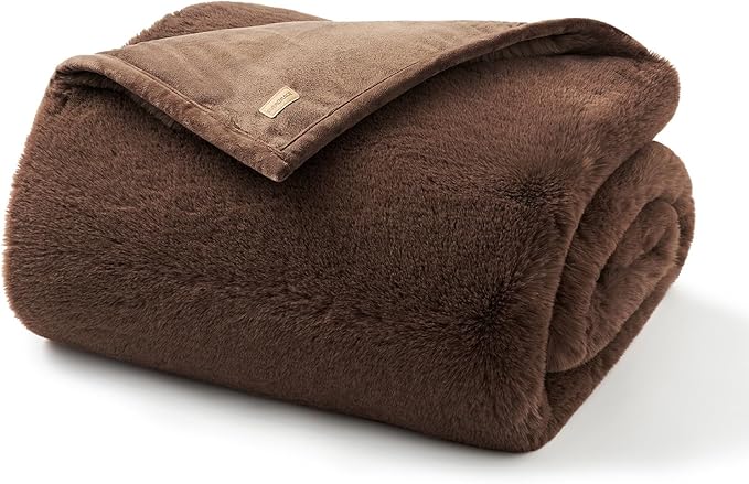 EVERGRACEHOME Luxury Soft Faux Chinchilla Fur Throw Blanket for Couch, Warm Thick Heavy Winter Throw Blanket 1220GSM for Bed, Fluffy Cozy Mink Blanket with Reversible Velvet, Chestnut Mink, 50"x60"
