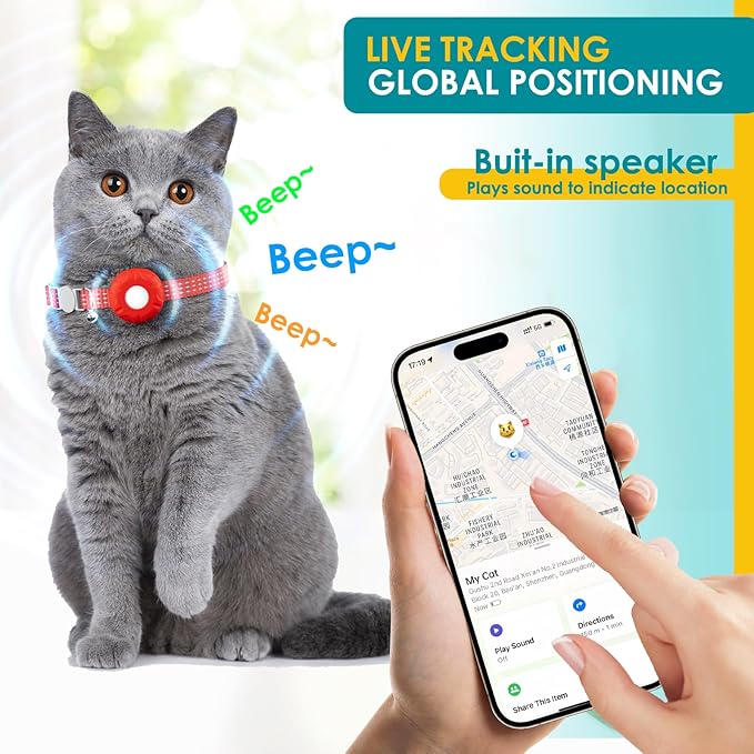 Cat Tracker, Lightweight Pet Tracker for Cats, GPS Tracker for Cats, Compatible with Apple Find My App(Only iOS), Real-Time Tracking, No Monthly Fee, Waterproof