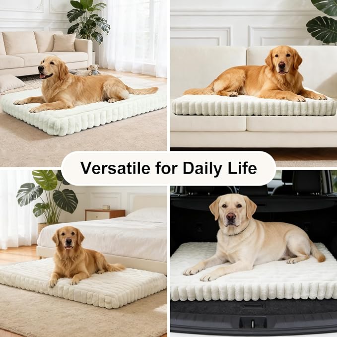 Dog Beds Flat Dog Crate Bed Waterproof for Meduim Large Dogs with Plush Removable Washable Cover Anti Slip Bottom for Indoor,Cream,41.7"x26.8"