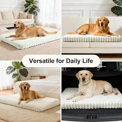 Dog Beds Flat Dog Crate Bed Waterproof for Meduim Large Dogs with Plush Removable Washable Cover Anti Slip Bottom for Indoor,Cream,41.7"x26.8"