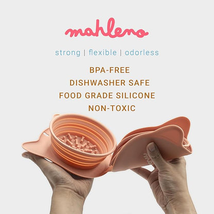 Collapsible Dog Bowls for Travel, 2-in-1 Silicone Slow Feeder with Clip, Portable Dog or Cat Pet Food & Water Bowl Set (Rose Quartz)