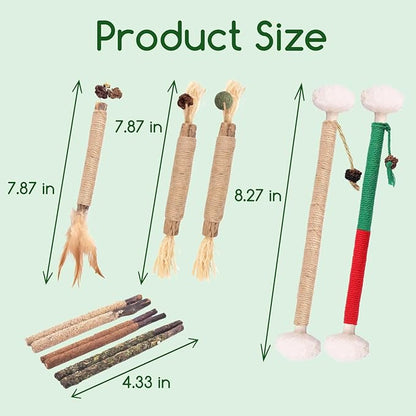 Silvervine Sticks Catnip Rope Toys Set for Cats Teeth Cleaning,Cat Chew Toys,Kitten Dental Care Toys for Indoor Cats to Promote Oral & Dental Health