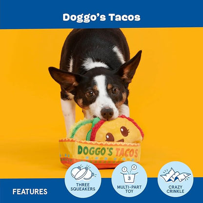 Barkbox Doggo's Tacos 3-in-1 Interactive Plush Dog Toy - Squeaky Dog Toys with Crinkle Holder - for Small to Medium Dogs and Puppies