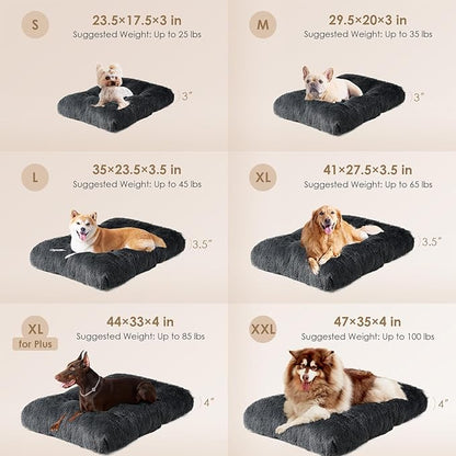 EHEYCIGA Fluffy Dog Crate Bed for Large Dogs, Plush Faux Fur Crate Pad, Calming Anti Anxiety Large Dog Bed, Washable Soft Warm Mat with Non-Slip Bottom, Dark Grey