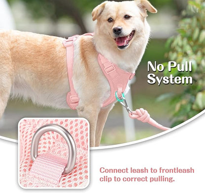 No Pull Dog Harness for Small Medium Large Dogs - Adjustable 2 Layer Mesh Dog Vest with Dual Clip, Escape Proof, Quick Release, Lightweight Breathable Mesh for Walking Hiking (Light Pink,M)