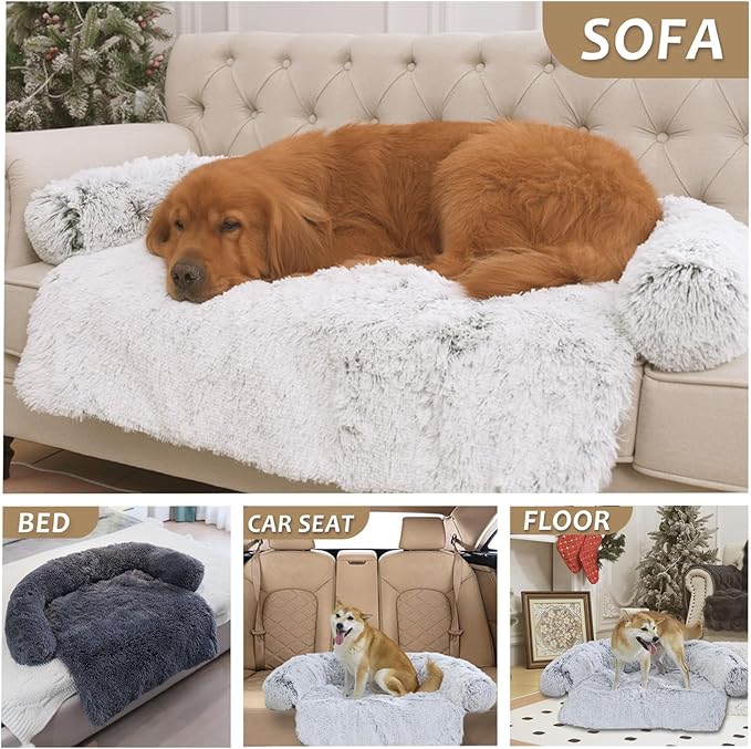 Tinaco Calming Dogs/Cats Bed Mats, Dog Pad Washable Removable Couch Cover, Plush Long Fur Mat for Pets, Waterproof Lining, Perfect for Small, Medium and Large Dogs and Cats (Desert Brown, 34"x30")
