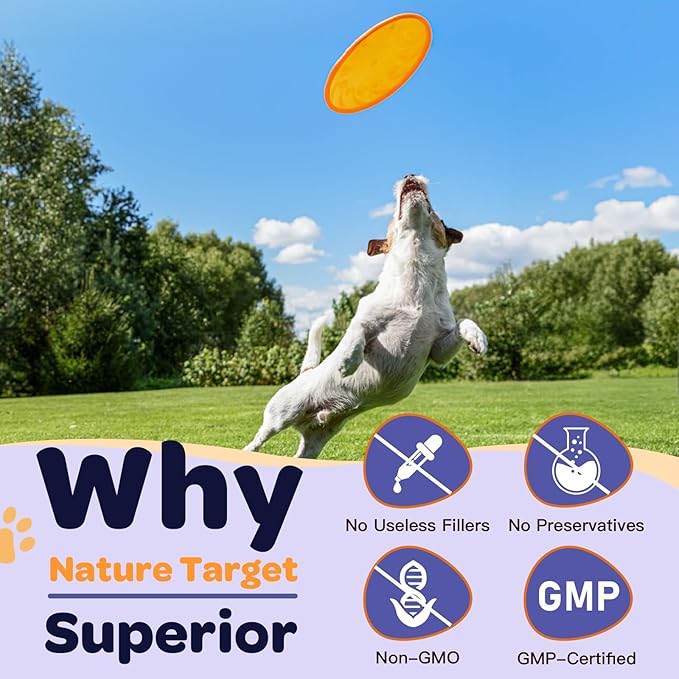 NATURE TARGET Probiotics for Dogs - Dog Probiotics, Plus Prebiotic, Digestive Enzymes, Fiber, Support Gut, Immune Health, 6 Billion CFU Dog Probiotic Powder, Relieve Diarrhea, Loose Stool, 90 Scoops