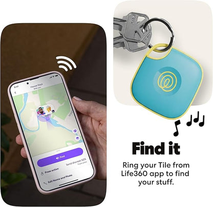 Life360 Tile - Bluetooth Tracker, Keys Finder and Item Locator for Keys, Bags and More. Phone Finder. Both iOS and Android Compatible. 1-Pack (Aqua Lemon)