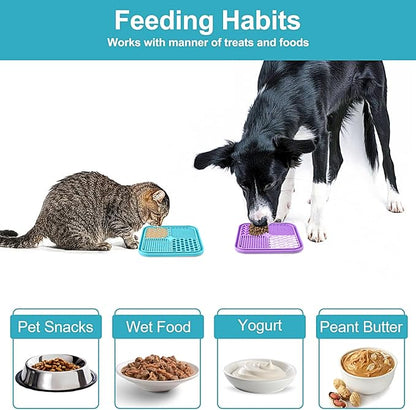 2PCS Licking Mat for Dogs with Suction Cups, Premium Lick Pad for Anxiety Relief, Slow Feeder Dog Bowls, Perfect for Bathing, Grooming and Training