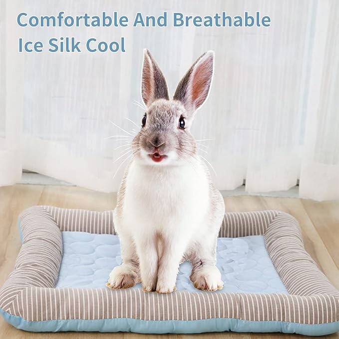 PINVNBY Rabbit Bed Cooling Pad, 20.8" L*16.9" W Bunny Self Bed Mat, Ice Silk Summer Pet Cooling Sleeping Pad, Portable Cage Liner Washable for Bunnies Guinea Pigs Chinchillas Hedgehog Ferrets