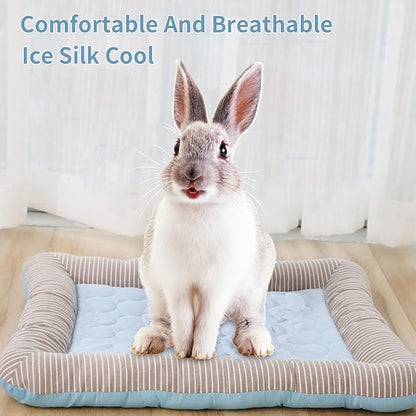PINVNBY Rabbit Bed Cooling Pad, 20.8" L*16.9" W Bunny Self Bed Mat, Ice Silk Summer Pet Cooling Sleeping Pad, Portable Cage Liner Washable for Bunnies Guinea Pigs Chinchillas Hedgehog Ferrets