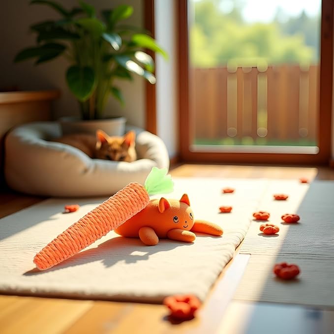 2 Pcs Orange Natural Interactive Sisal Carrot Cat Toys,Cat Dental Chew Toy Kitten Teething Toys for Indoor Cats Interactive Toys