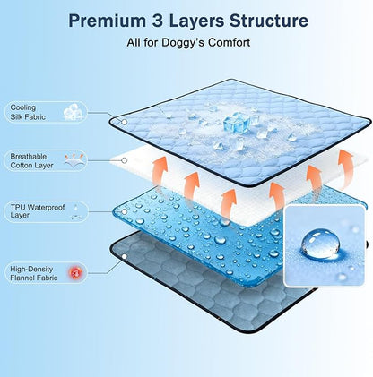 SZEE Raised Dog Cot Bed with Detachable 2-Sided Cooling/Warming Waterproof Mat, Elevated Dog Bed for Medium Sized Breeds with Durable Steel Frame & Sturdy Teslin Mesh, Outdoor & Indoor All-Season Use