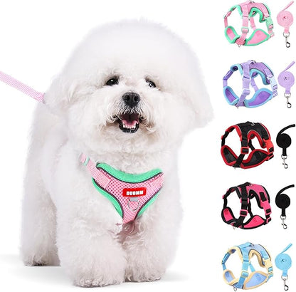 Coppthinktu Dog Harness with Leash Set for Small Sized Dogs Cats, No Pull Dog Harness Soft Mesh Cat Puppy Harness, Adjustable Reflective Step-in Pet Vest Harnesses for Outdoor Walking Training