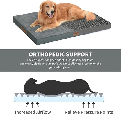 Orthopedic Dog Crate Bed for Extra Large Dogs, XXL Waterproof Comfort Pet Bed with Egg Crate Foam 47x29 Inch, Removable Oxford Cover, Gray
