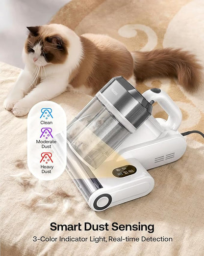 Trucozie Mattress Vacuum Cleaner, 16Kpa Bed Vacuum with Smart Dust Sensor, Anion & Aromatherapy, 275nm UV Light, 149℉ Heat & Ultrasonic & Tapping, Corded for Bed Sofa Couch Pet Hair, White