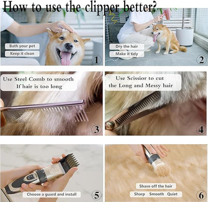 Highdas Dog Clippers for Grooming Rechargeable, Electric Dog Grooming Kit Clippers Low Noise, Cordless Quiet Dog Shaver, Pet Hair Trimmer Set for Dogs, Cats, Pets (Gold)